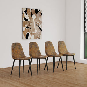 English Elm 47"-63" Extendable Modern Dining Table Set For 2-6 With Elegant Brown Suede Chairs & Metal Base W2189S00624