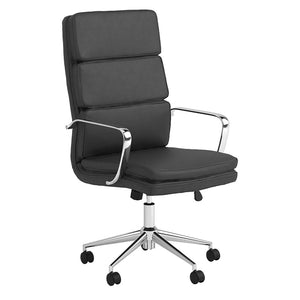 English Elm Black Upholstered Office Chair with Chrome Arms & Casters — Modern Minimalist Design, Adjustable Comfort B062P145550