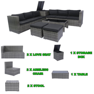 English Elm 8 Piece Patio Sectional Set Modular Wicker Rattan Outdoor Sofa with Large Under-Seat Storage Box W329S00030