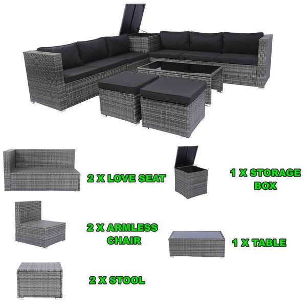 English Elm 8 Piece Patio Sectional Set Modular Wicker Rattan Outdoor Sofa with Large Under-Seat Storage Box W329S00030
