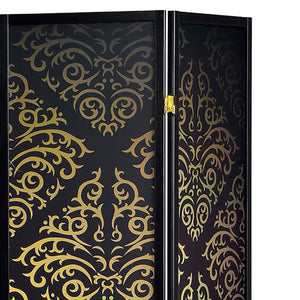 English Elm Black 4-Panel Folding Screen with Diamond Scrollwork Motif — Elegant Room Divider for Privacy & Style B062P145532
