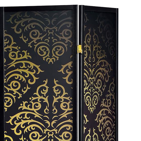 English Elm Black 4-Panel Folding Screen with Diamond Scrollwork Motif — Elegant Room Divider for Privacy & Style B062P145532