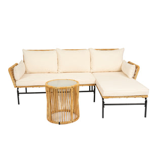 English Elm 3 Pieces Outdoor Patio Wicker Furniture Set – Light, Sturdy Metal Frame, All-Weather Wicker, 3.15" Cushions, Natural Yellow & Creme W329S00038