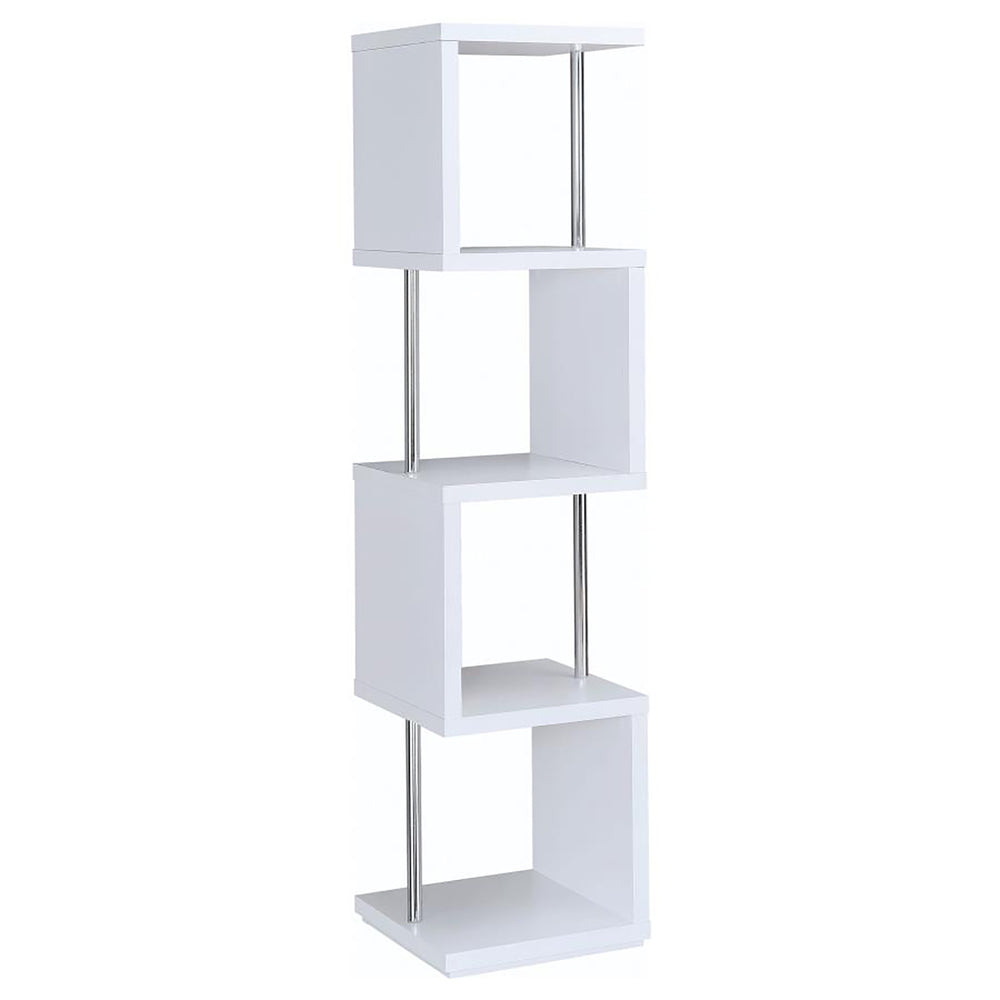 English Elm White Sinuous 4-Tier Bookcase with Chrome Accents, White & Black Finish, Slim Stacked Display Shelf Design B062P145510