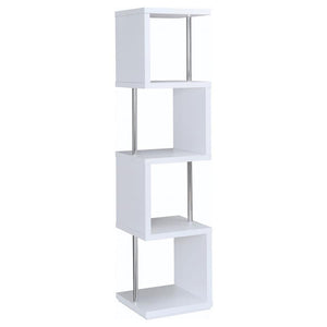English Elm White Sinuous 4-Tier Bookcase with Chrome Accents, White & Black Finish, Slim Stacked Display Shelf Design B062P145510
