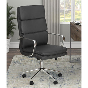 English Elm Black Upholstered Office Chair with Chrome Arms & Casters — Modern Minimalist Design, Adjustable Comfort B062P145550