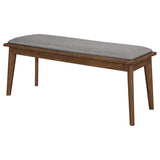 English Elm Grey and Natural Walnut Upholstered Dining Bench