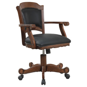 English Elm Black Upholstered Game Chair with Casters — Tobacco Poplar Frame, Leatherette Comfort, Classic Lines, Mobile Elegance B062P145543