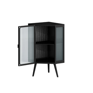 English Elm 22.25" Corner Floor Cabinet with Tempered Glass Door, Triangular Space-Saver Shelves for Bathroom Bedroom Living Room W757130158