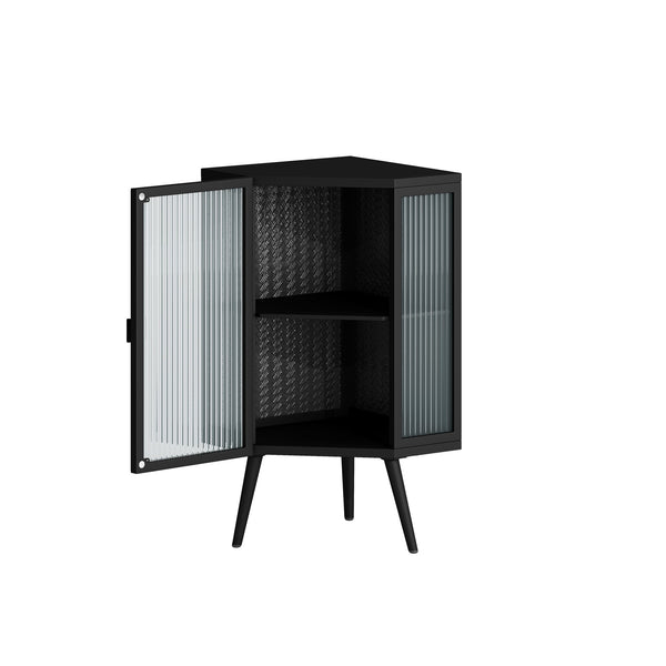 English Elm 22.25" Corner Floor Cabinet with Tempered Glass Door, Triangular Space-Saver Shelves for Bathroom Bedroom Living Room W757130158