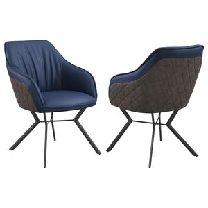 English Elm Blue Retro Upholstered Dining Chairs Set of 2 — Gunmetal Splayed Legs, PU Leatherette Bucket Seats, Modern Vintage Appeal B062P145617