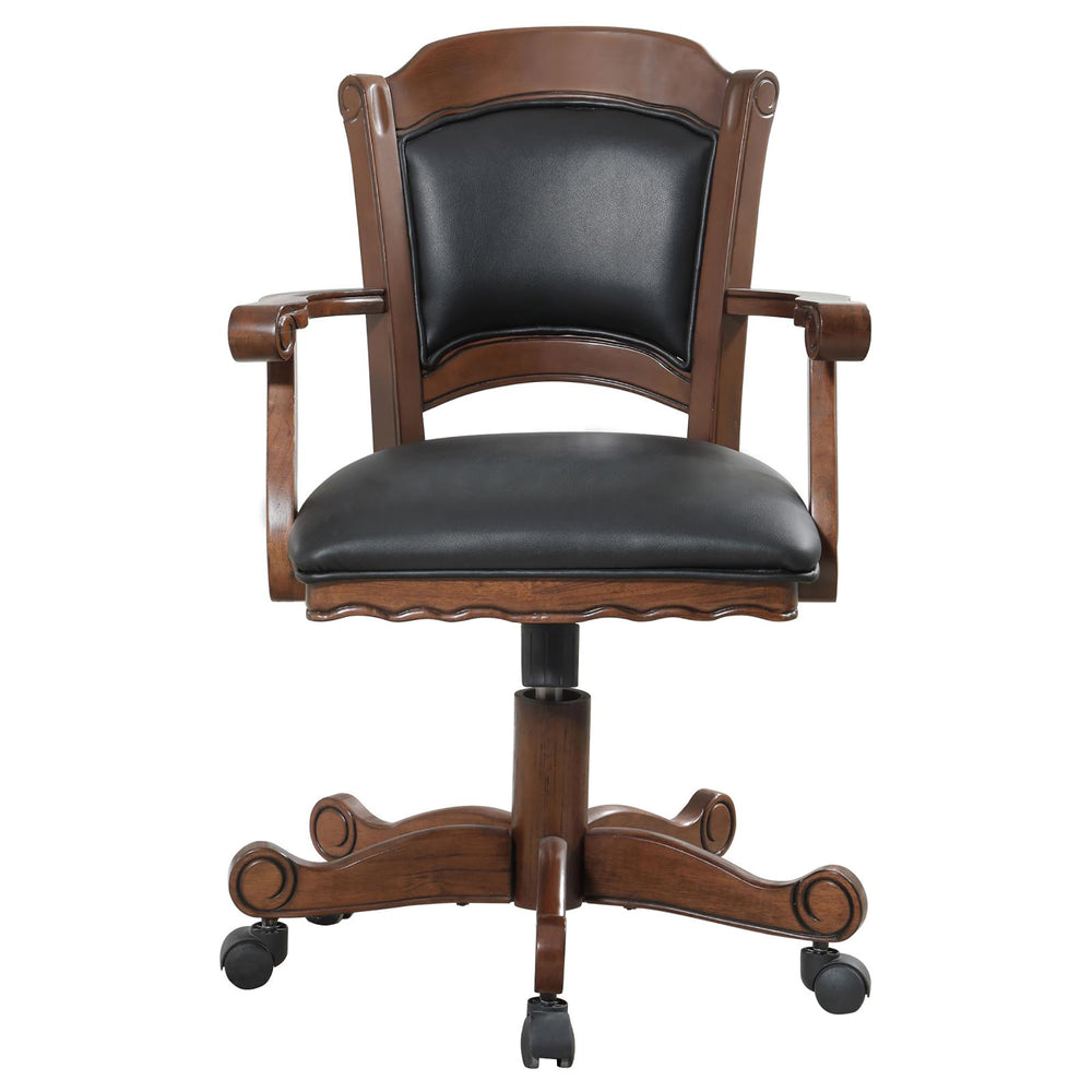 English Elm Black Upholstered Game Chair with Casters — Tobacco Poplar Frame, Leatherette Comfort, Classic Lines, Mobile Elegance B062P145543