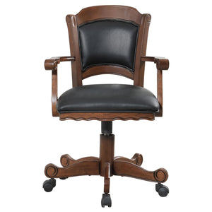 English Elm Black Upholstered Game Chair with Casters — Tobacco Poplar Frame, Leatherette Comfort, Classic Lines, Mobile Elegance B062P145543