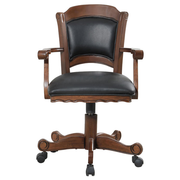 English Elm Black Upholstered Game Chair with Casters — Tobacco Poplar Frame, Leatherette Comfort, Classic Lines, Mobile Elegance B062P145543
