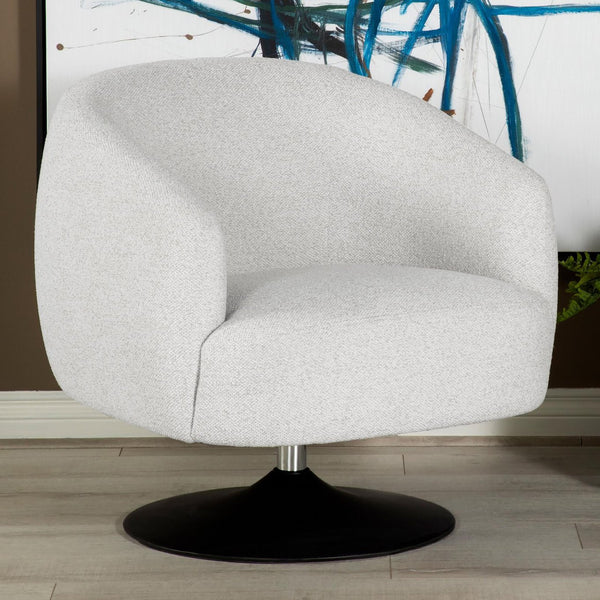 English Elm Beige Boucle Swivel Accent Chair with Matte Black Round Metal Base, Modern 360° Seating for Living Rooms B062P145618