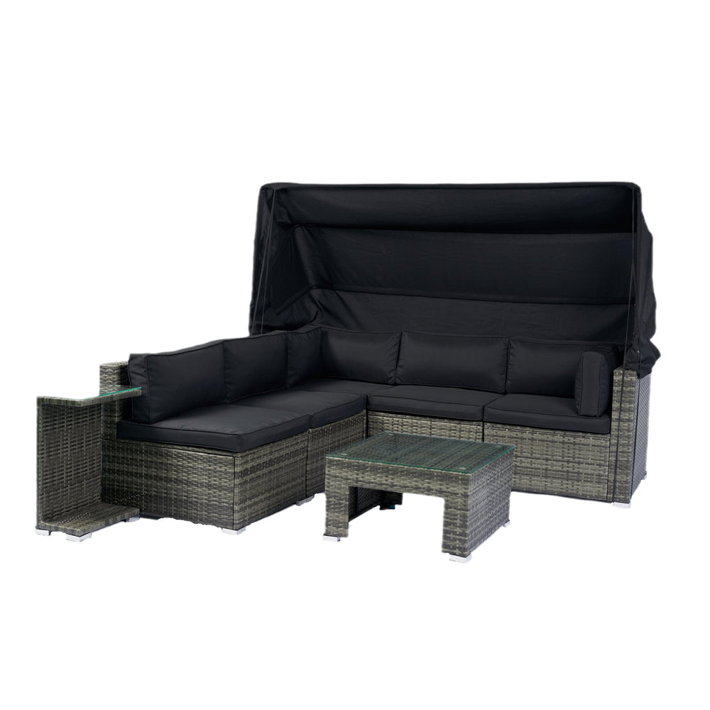 English Elm 7-Piece Patio Set w/ Retractable Canopy, Modular PE Wicker Sectional Sofa, Washable Cushions Gray W329S00029