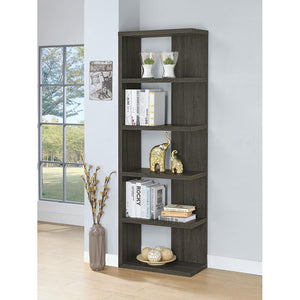 English Elm Weathered five-shelf bookcase in Dark Grey Finish with Semi-Backless Drama, Versatile Storage, 70.75" B062P145507