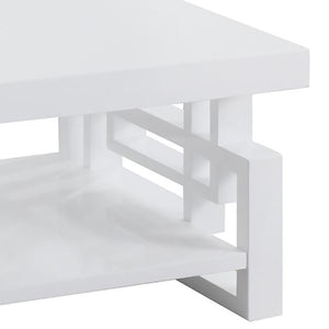 English Elm High High Glossy White Rectangular Coffee Table with Geometric Cutouts Open Shelf Modern Storage Glam B062P145542