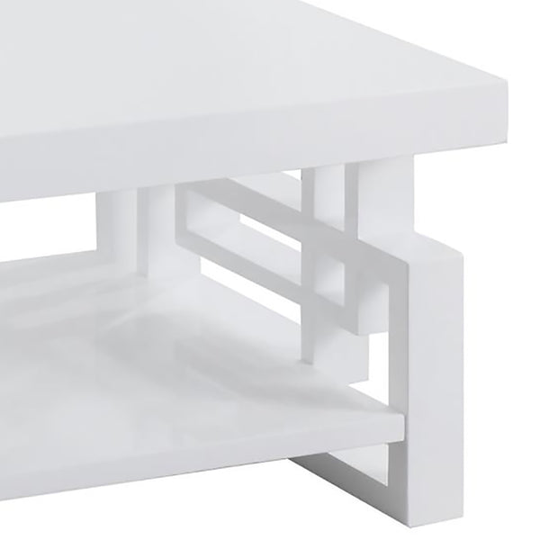 English Elm High High Glossy White Rectangular Coffee Table with Geometric Cutouts Open Shelf Modern Storage Glam B062P145542
