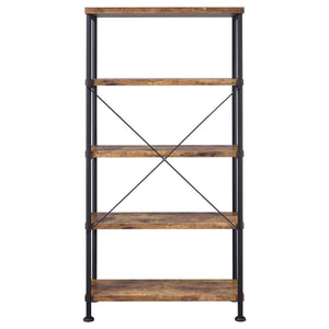 English Elm Antique Rustic Nutmeg & Black 4-Shelf Industrial Bookcase — Sleek Minimal Profile, Sturdy Steel Frame B062P145622