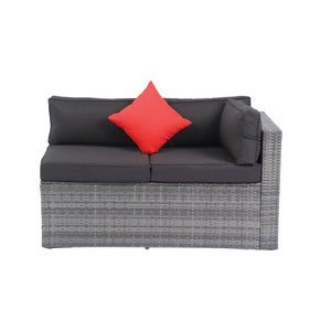 English Elm 5 PE Rattan Sectional Outdoor Sofa Set with 2 Loveseats 2 Armless Seats Table Cushions Pillows Black+Grey W329S00028