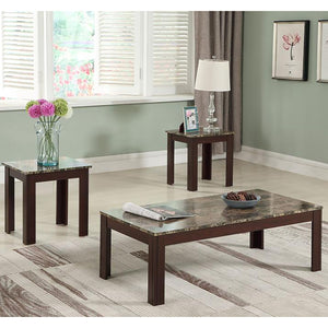 English Elm Brown 3-Piece Occasional Set with Faux Marble Tops, Two-Tone Finish & Straight Legs for Modern Living Room DecorBrown 3-Piece Occasional Set with Faux Marble Tops, Two-Tone Finish & Straight Legs for Modern Living Room Decor B062P145520