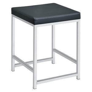 English Elm Dark Grey Upholstered Square Vanity Stool with Chrome Base, Padded Faux Leather Seat for Modern Comfort and Style B062P145505
