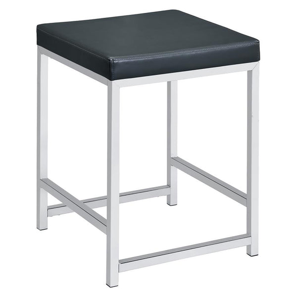 English Elm Dark Grey Upholstered Square Vanity Stool with Chrome Base, Padded Faux Leather Seat for Modern Comfort and Style B062P145505