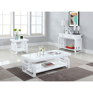 English Elm High High Glossy White Rectangular Coffee Table with Geometric Cutouts Open Shelf Modern Storage Glam B062P145542
