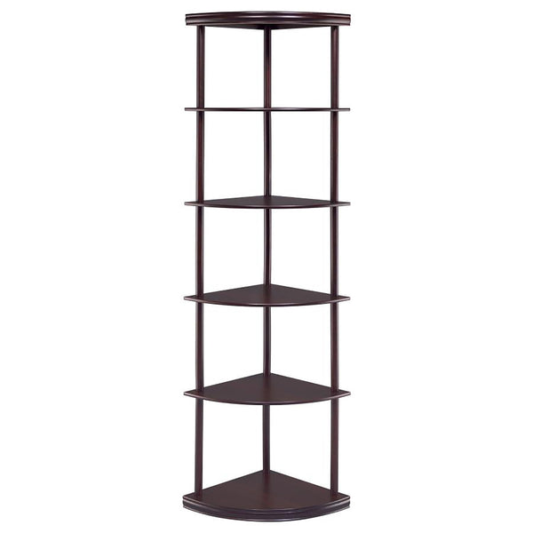 English Elm Cappuccino Corner Bookcase with 5 Sleek Quarter-Circle Shelves, Space-Saving Rustic Brown Storage Solution B062P145518