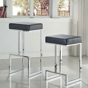 English Elm Black Upholstered Counter Height Stool with Chrome Legs, Faux Leather Seat, Modern Chic Kitchen Accent B062P145628