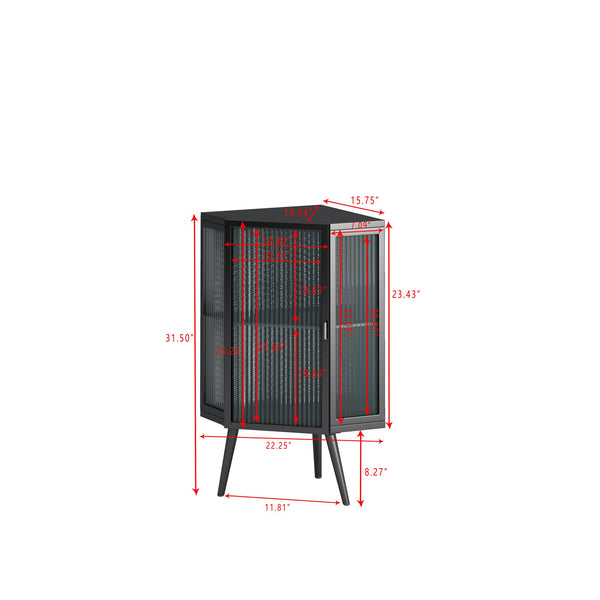English Elm 22.25" Corner Floor Cabinet with Tempered Glass Door, Triangular Space-Saver Shelves for Bathroom Bedroom Living Room W757130158