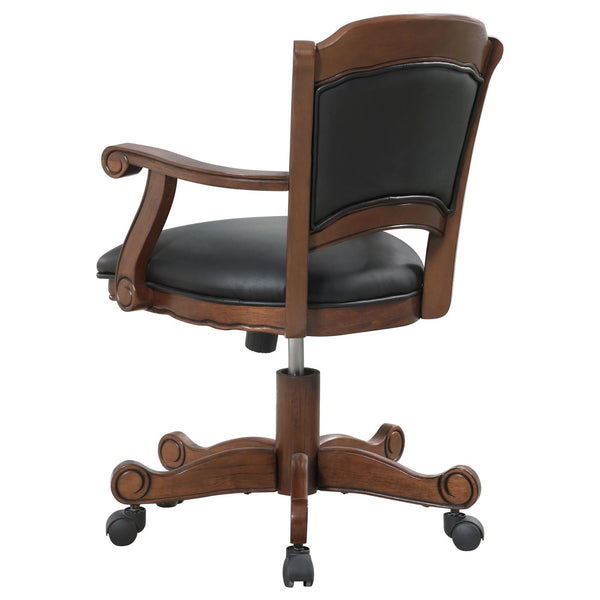 English Elm Black Upholstered Game Chair with Casters — Tobacco Poplar Frame, Leatherette Comfort, Classic Lines, Mobile Elegance B062P145543