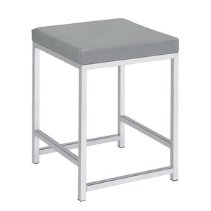 English Elm Light Upholstered Square Vanity Stool with Chrome Base, Padded Faux Leather Seat for Modern Comfort and Style B062P145504