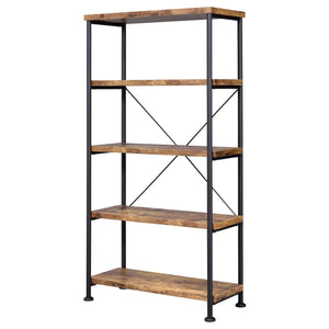 English Elm Antique Rustic Nutmeg & Black 4-Shelf Industrial Bookcase — Sleek Minimal Profile, Sturdy Steel Frame B062P145622
