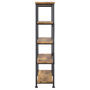 English Elm Antique Rustic Nutmeg & Black 4-Shelf Industrial Bookcase — Sleek Minimal Profile, Sturdy Steel Frame B062P145622