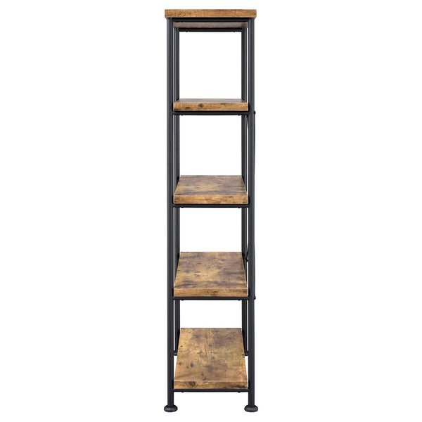 English Elm Antique Rustic Nutmeg & Black 4-Shelf Industrial Bookcase — Sleek Minimal Profile, Sturdy Steel Frame B062P145622