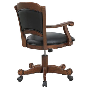 English Elm Black Upholstered Game Chair with Casters — Tobacco Poplar Frame, Leatherette Comfort, Classic Lines, Mobile Elegance B062P145543