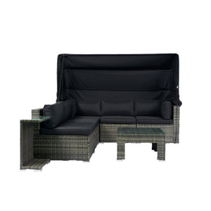 English Elm 7-Piece Patio Set w/ Retractable Canopy, Modular PE Wicker Sectional Sofa, Washable Cushions Gray W329S00029