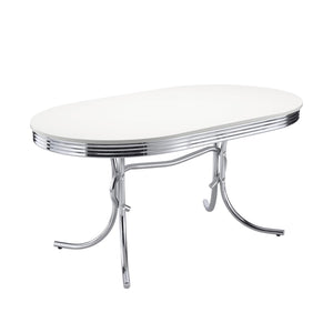 English Elm White Retro Diner Oval Dining Table with Chrome Rim and Curved Legs, 60" Modern Vintage Chic B062P145534