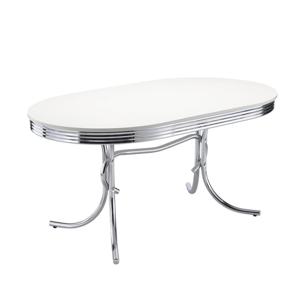 English Elm White Retro Diner Oval Dining Table with Chrome Rim and Curved Legs, 60" Modern Vintage Chic B062P145534