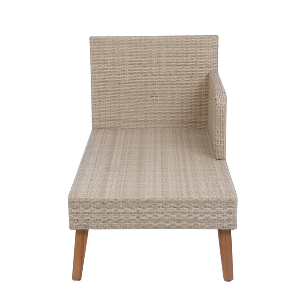 English Elm 3 Piece Patio Sectional Wicker Rattan Sofa Set with Acacia Wood Table Natural Yellow Wicker Cushions Durable Weather-Resistant Construction W329S00037