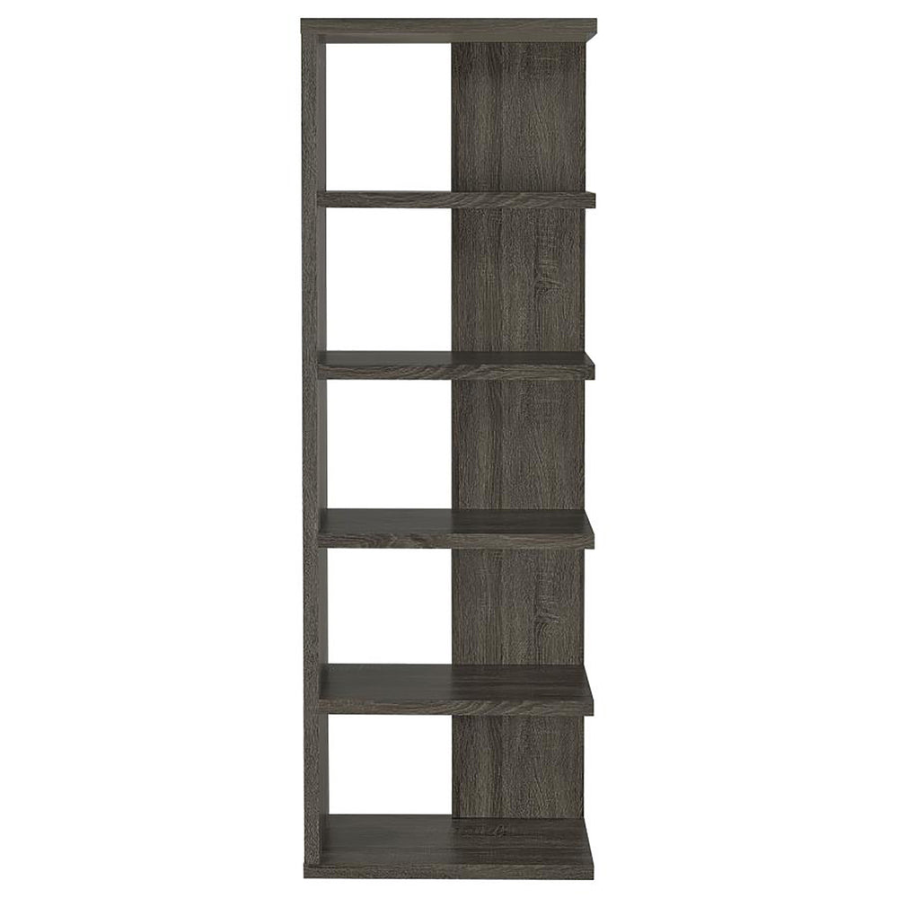 English Elm Weathered five-shelf bookcase in Dark Grey Finish with Semi-Backless Drama, Versatile Storage, 70.75" B062P145507