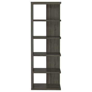 English Elm Weathered five-shelf bookcase in Dark Grey Finish with Semi-Backless Drama, Versatile Storage, 70.75" B062P145507