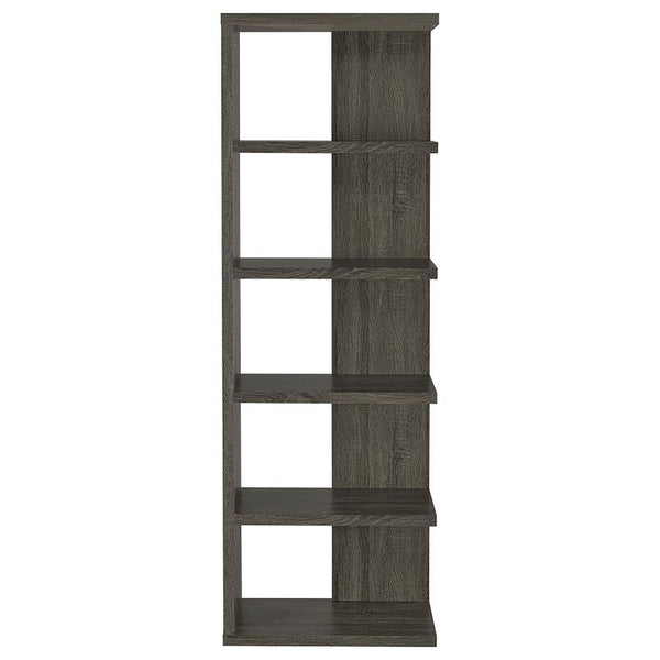 English Elm Weathered five-shelf bookcase in Dark Grey Finish with Semi-Backless Drama, Versatile Storage, 70.75" B062P145507