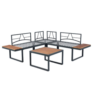 English Elm 4 Piece L-Shaped Patio Wicker Sectional Sofa Set With Dark Grey Cushions & Side Table For Outdoor Comfort W329S00031