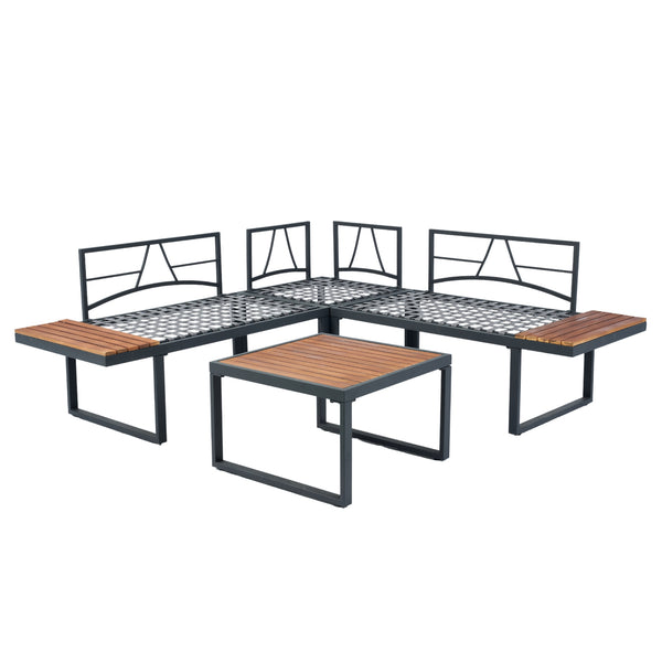 English Elm 4 Piece L-Shaped Patio Wicker Sectional Sofa Set With Dark Grey Cushions & Side Table For Outdoor Comfort W329S00031