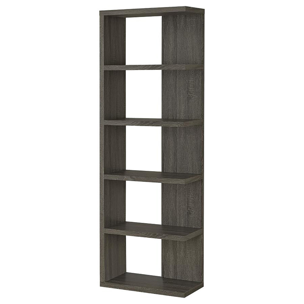 English Elm Weathered five-shelf bookcase in Dark Grey Finish with Semi-Backless Drama, Versatile Storage, 70.75" B062P145507
