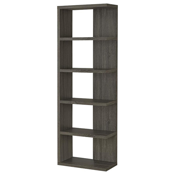 English Elm Weathered five-shelf bookcase in Dark Grey Finish with Semi-Backless Drama, Versatile Storage, 70.75" B062P145507