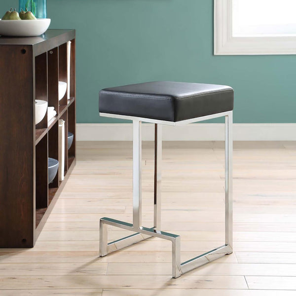 English Elm Black Upholstered Counter Height Stool with Chrome Legs, Faux Leather Seat, Modern Chic Kitchen Accent B062P145628